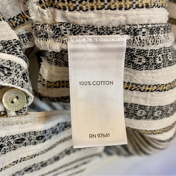 J. Jill Long Sleeve Jacquard Striped Button Front Cotton Peasant Top XL - Picture 6 of 7